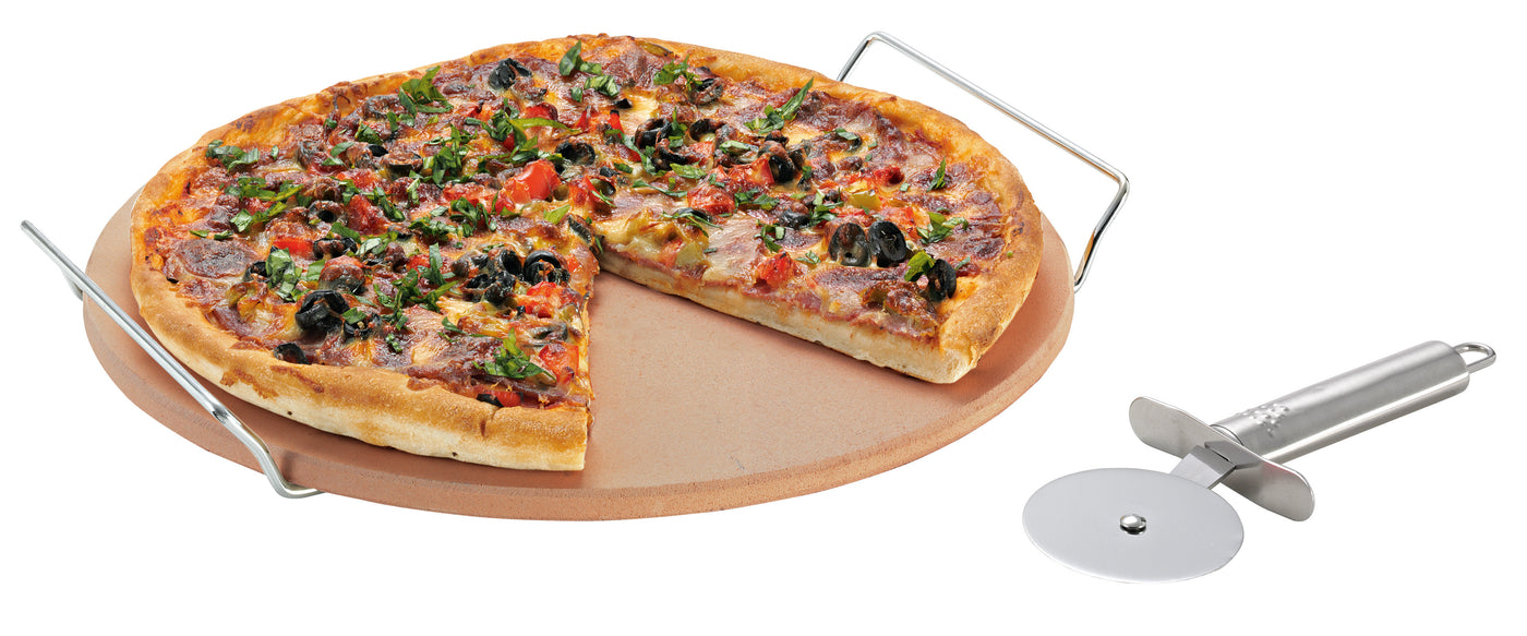 Pizza Stone Set With Rack And Pizza Cutter 33cm