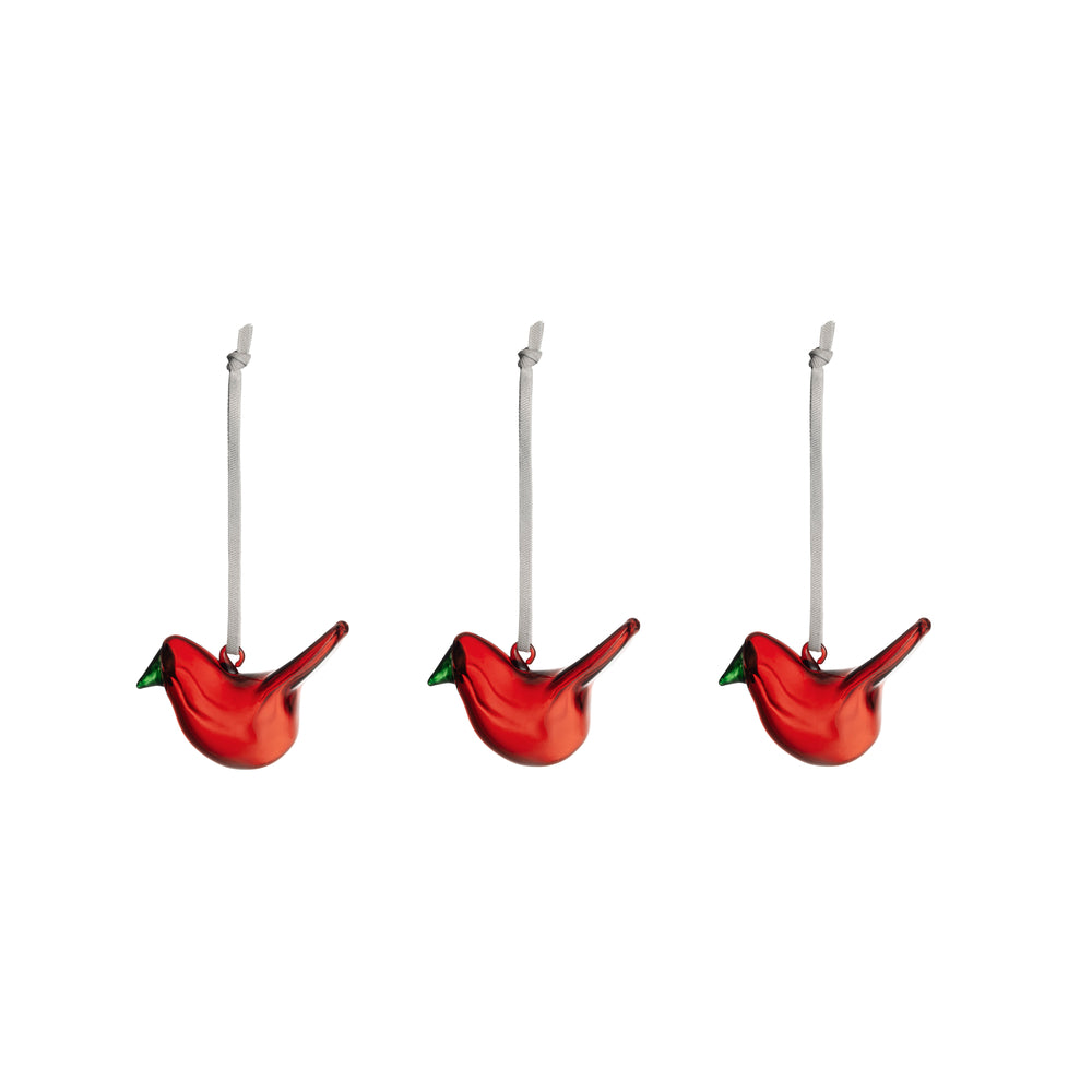 Oiva Toikka Set of 3 Red Mini Glass Birds