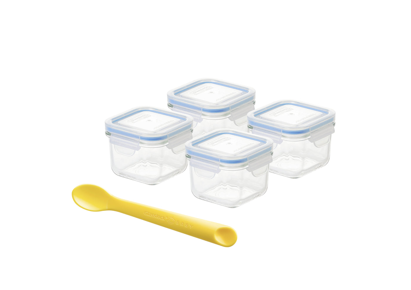 5Pc Sq Baby Set w Silicone Spoon: 82X82X57MM/210ML