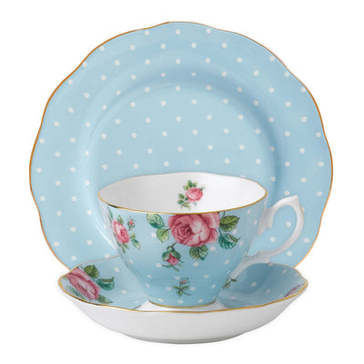 Polka Blue Teacup/Saucer/ Plate Set
