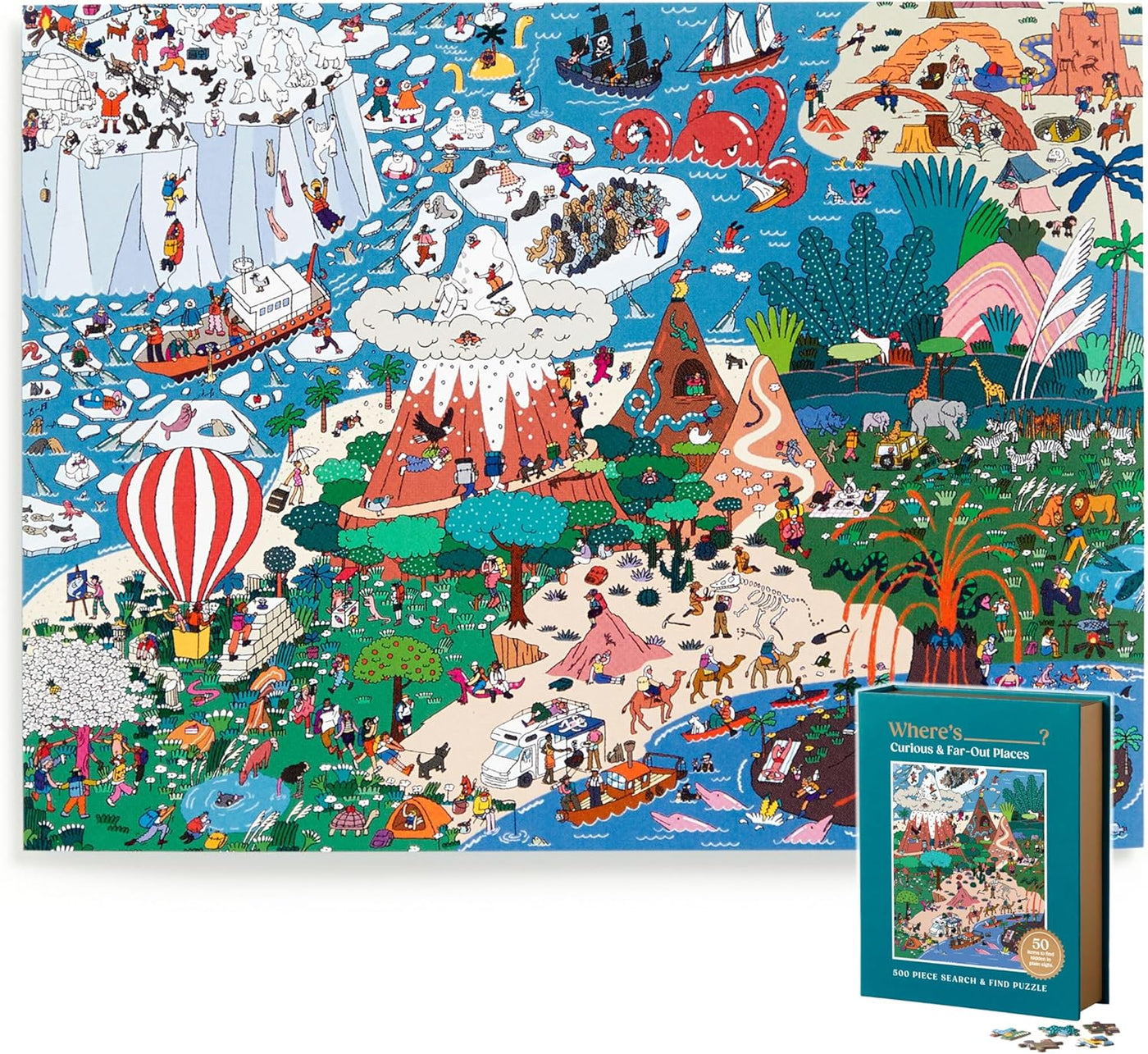 Where's____? Curious & Far Out Places 500 Piece Search & Find Book Puzzle