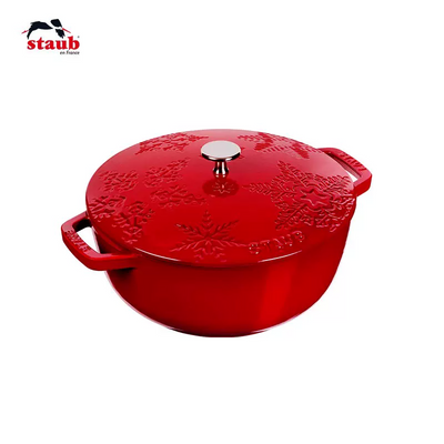 Cast Iron 24cm Snowflake, Cherry red, Round French Oven